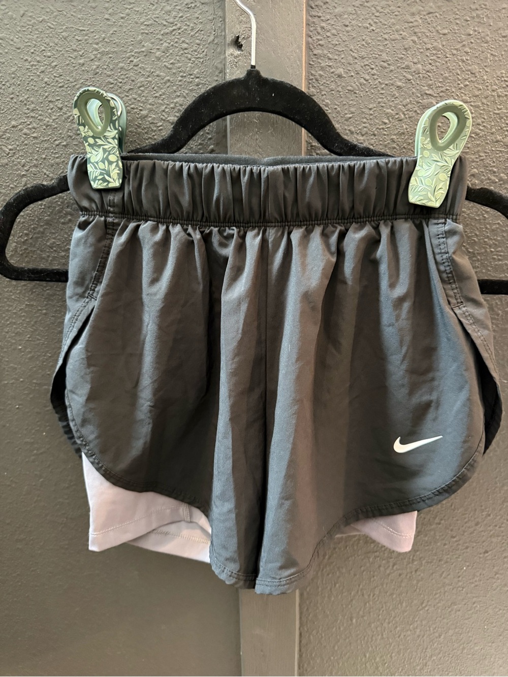 Nike Dark Gray Layered Athletic Shorts with White Swoosh